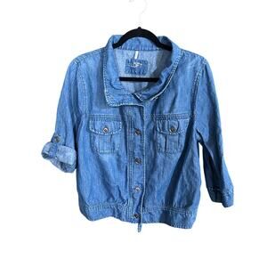 LOFT Women's sz L cropped button down Linen/Cotton Blend Jacket